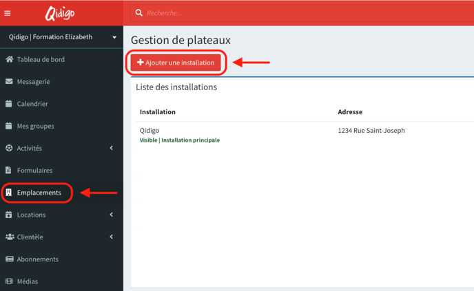 Ou ajouter une installation 1